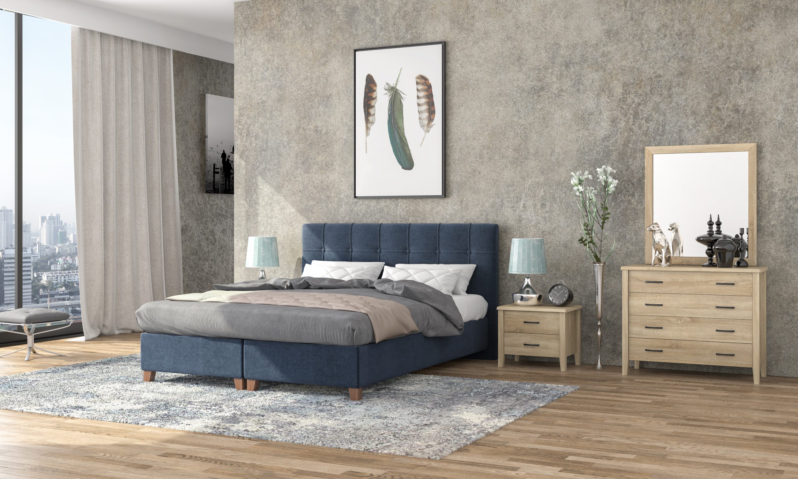 bed_66_close_blue_00000 Ντυμένο κρεβάτι Maggie με αποθηκευτικό χώρο - Image 1