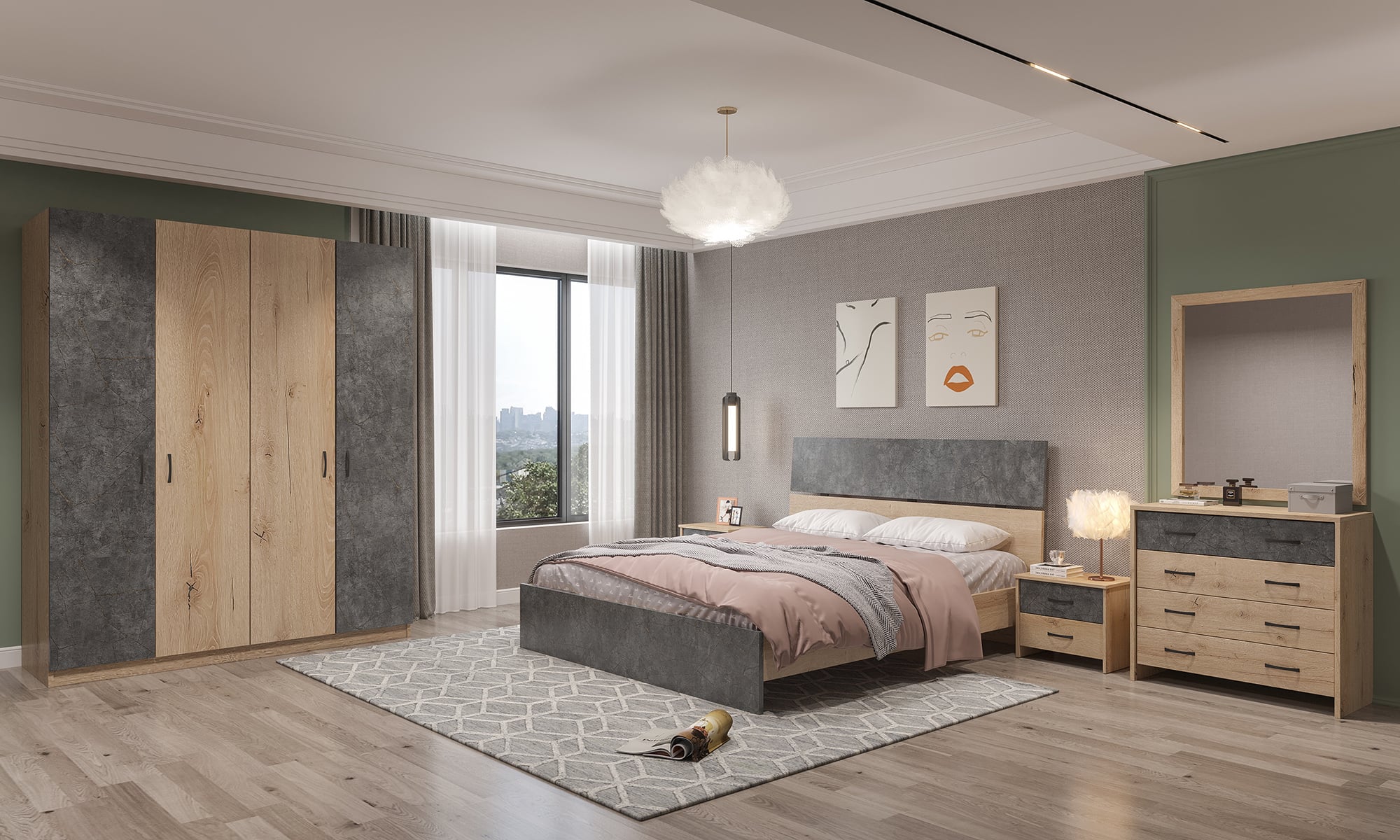 Bed_No103_marmaro Ξύλινο κρεβάτι Doreta με μάρμαρο - Image 1