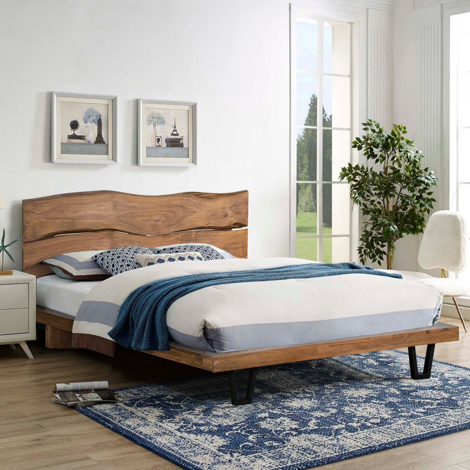 krebati-nicole-fb9821811-apo-masif-xylo ΚΡΕΒΑΤΙ NICOLE HM8218.11 ΑΠΟ ΜΑΣΙΦ ΞΥΛΟ ΑΚΑΚΙΑΣ 212,5x180x106εκ. ΓΙΑ ΣΤΡΩΜΑ 160Χ200 - Image 1