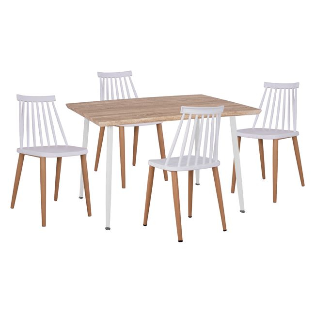 set-5tmch-trapezi-sonama-karekles-vaness ΣΕΤ 5ΤΜΧ ΤΡΑΠΕΖΙ SONAMA & ΚΑΡΕΚΛΕΣ VANESSA ΛΕΥΚΟ ΧΡΩΜΑ ΜΕΤΑΛΛΙΚΑ ΠΟΔΙΑ HM11024.01 120x70x76.5 cm - Image 1