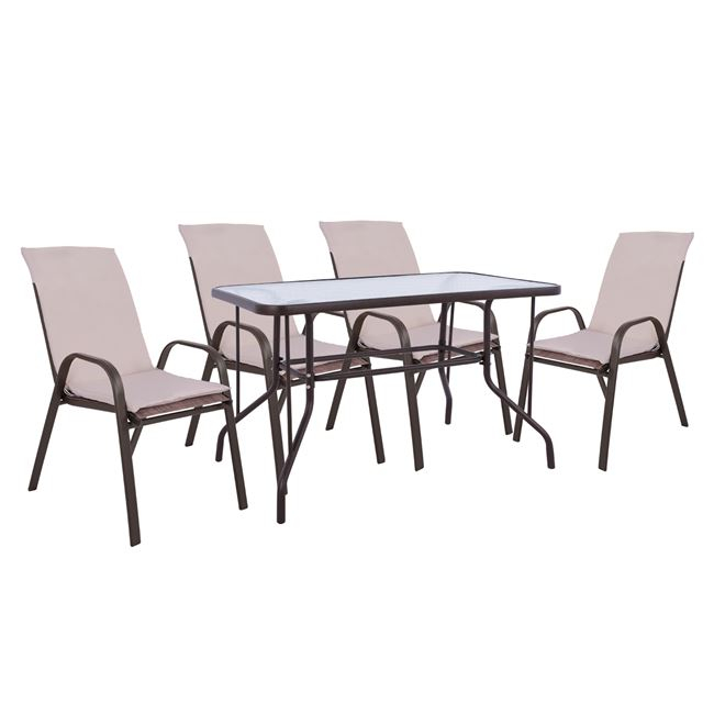set-trapezarias-5tmch-me-4-karekles-me-m ΣΕΤ ΤΡΑΠΕΖΑΡΙΑΣ 5ΤΜΧ ΜΕ 4 ΚΑΡΕΚΛΕΣ ΜΕ ΜΑΞΙΛΑΡΙ & ΤΡΑΠΕΖΙ 110x60 ΚΑΦΕ HM10566.02 - Image 1