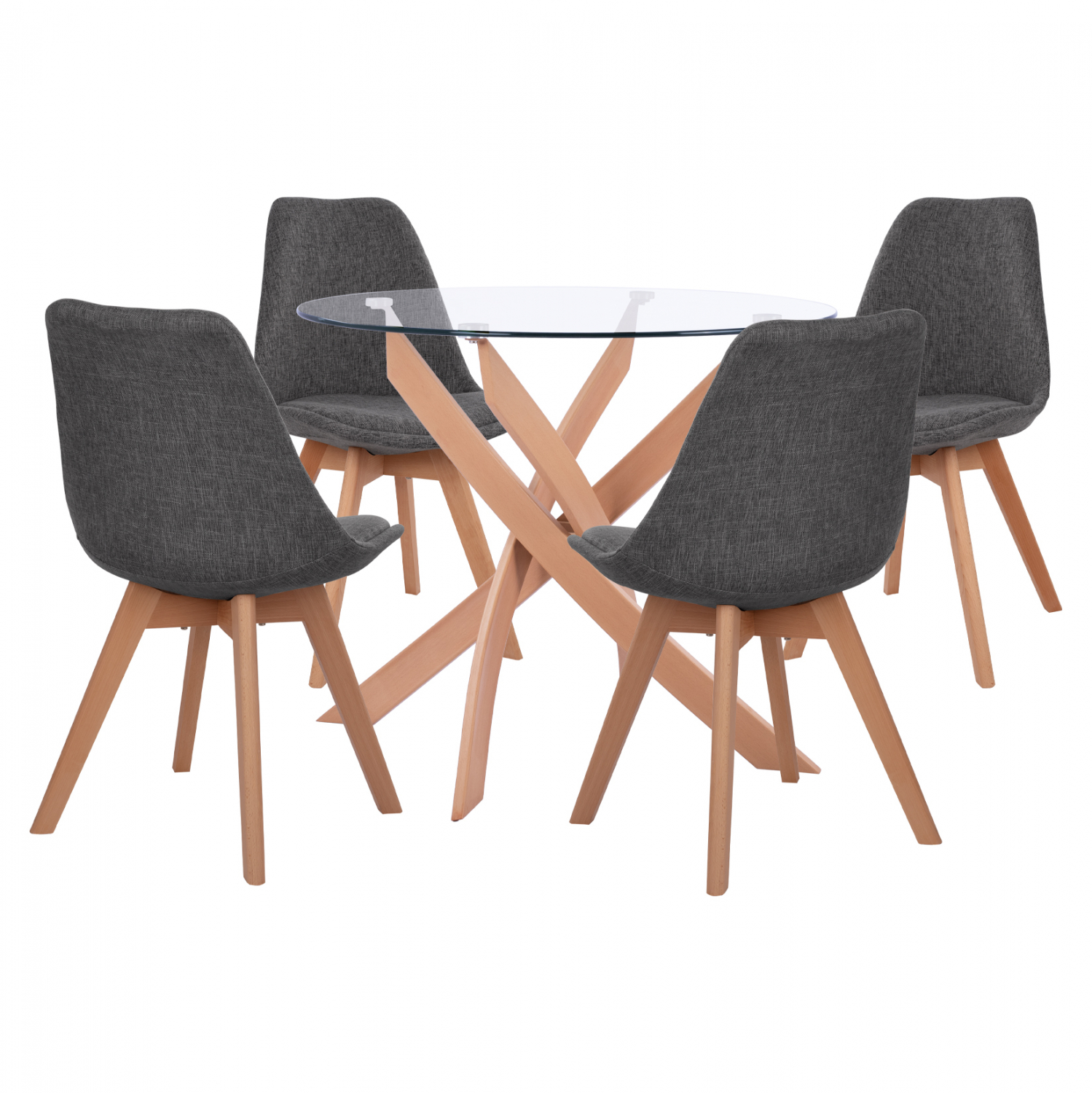 set-trapezarias-5tmch-trapezi-f90x74-4-k ΣΕΤ ΤΡΑΠΕΖΑΡΙΑΣ 5ΤΜΧ ΤΡΑΠΕΖΙ Φ90X74 & 4 ΚΑΡΕΚΛΕΣ VEGAS ΜΕ ΓΚΡΙ ΥΦΑΣΜΑ HM11693.50 - Image 1