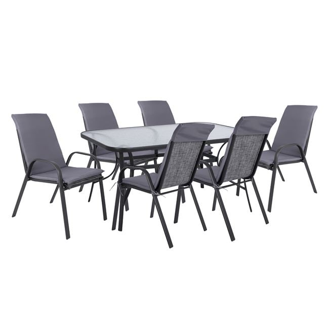 set-trapezarias-7tmch-karekles-me-maxila ΣΕΤ ΤΡΑΠΕΖΑΡΙΑΣ 7ΤΜΧ ΚΑΡΕΚΛΕΣ ΜΕ ΜΑΞΙΛΑΡΙ & ΤΡΑΠΕΖΙ 150X90 HM10572.01 ΓΚΡΙ - Image 1