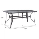 ΤΡΑΠΕΖΙ BRUNO 150X90Χ75Υεκ. ΜΕΤΑΛΛΙΚΟ ΟΡΘΟΓΩΝΙΟ ΓΚΡΙ ΜΕ ΤΡΥΠΑ ΟΜΠΡΕΛΑΣ Φ38  HM5145.11 - Image 2