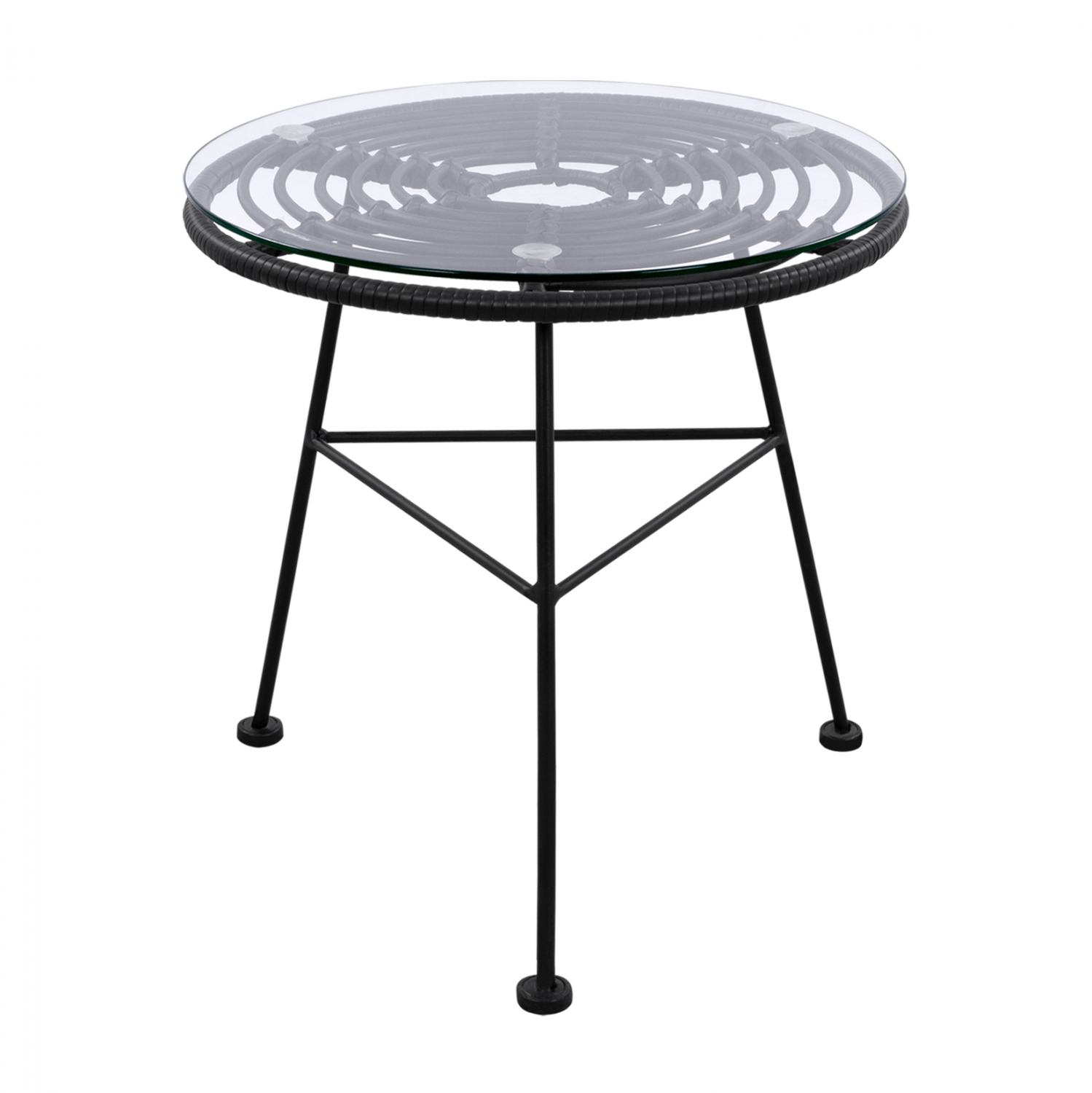 trapezi-metalliko-me-wicker-se-mayri-apo ΤΡΑΠΕΖΙ ΜΕΤΑΛΛΙΚΟ ALLEGRA ΜΕ WICKER ΣΕ ΜΑΥΡΗ ΑΠΟΧΡΩΣΗ ΚΑΙ ΓΥΑΛΙ HM5459.02 Φ45x46εκ - Image 1
