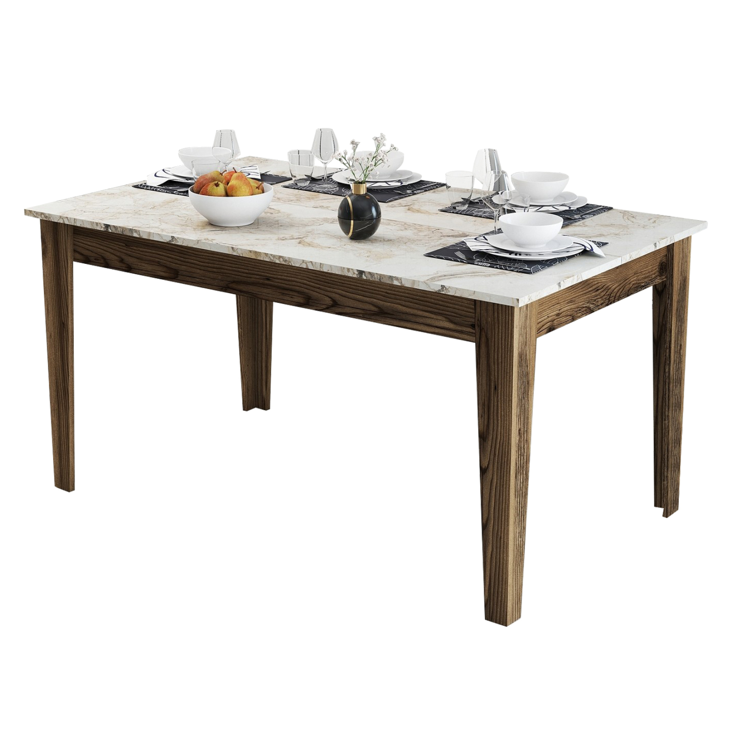 trapezi-fb9950703-melamini-karydi-leyko ΤΡΑΠΕΖΙ STANDARD HM9507.03 ΜΕΛΑΜΙΝΗ ΚΑΡΥΔΙ-ΛΕΥΚΟ ΜΑΡΜΑΡΟ ΜΕ ΑΠΟΘ.ΧΩΡΟ 145x88x75Yεκ. - Image 1