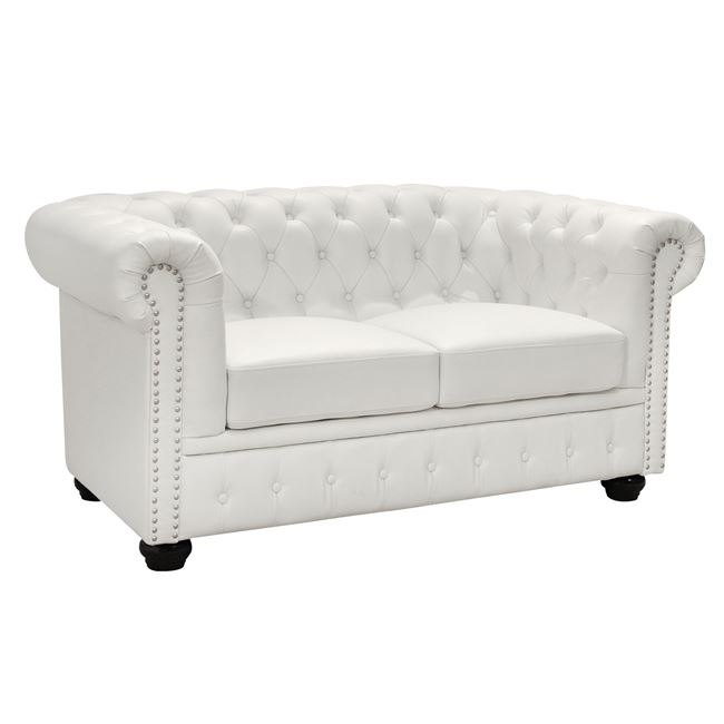 kanapes-2thesios-tchesterfield-hm301002 ΚΑΝΑΠΕΣ 2ΘΕΣΙΟΣ T.CHESTERFIELD HM3010.02 ΤΕΧΝΟΔΕΡΜΑ ΛΕΥΚΟ ΜΑΤ 155x90x73 εκ. - Image 1