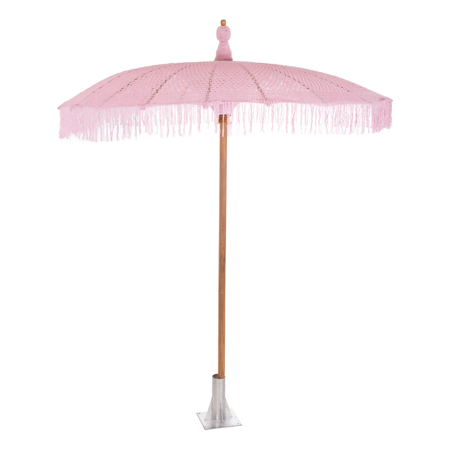 omprela-makrame-fb9603504-roz-f200x260-e ΟΜΠΡΕΛΑ ΜΠΑΛΙΝΕΖΙΚΗ ΜΑΚΡΑΜΕ ΡΟΖ ΞΥΛO TEAK Φ200X260εκ. HM6035.04 - Image 1