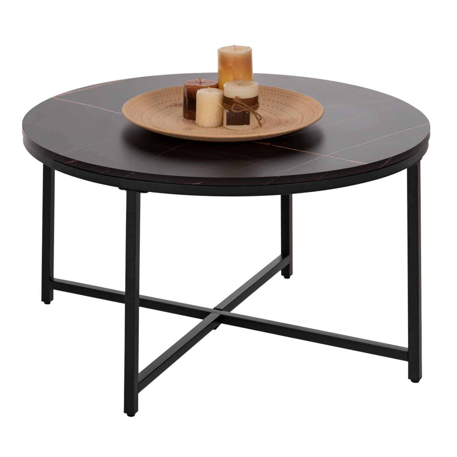 trapezi-salonioy-fb9942003-black-marble ΤΡΑΠΕΖΙ ΣΑΛΟΝΙΟΥ HM9420.03 BLACK MARBLE ΜΕΛΑΜΙΝΗ-ΜΑΥΡΗ ΜΕΤΑΛΛΙΚΗ ΒΑΣΗ Φ80x48,5Yεκ. - Image 1