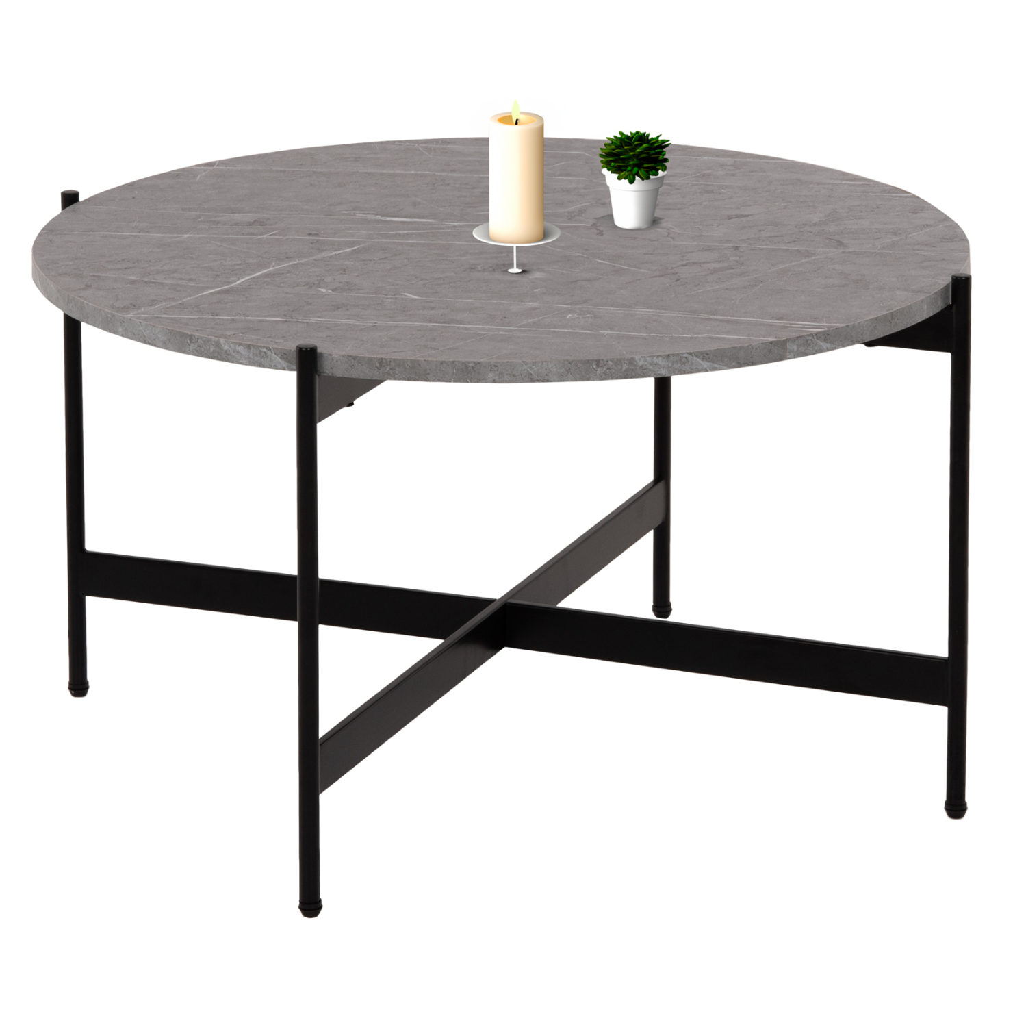 trapezi-salonioy-fb9958802-mdf-gkri-marm ΤΡΑΠΕΖΙ ΣΑΛΟΝΙΟΥ HM9588.02 MDF ΓΚΡΙ ΜΑΡΜΑΡΟ-ΜΑΥΡΗ ΜΕΤΑΛΛΙΚΗ ΒΑΣΗ Φ80x45Υεκ. - Image 1