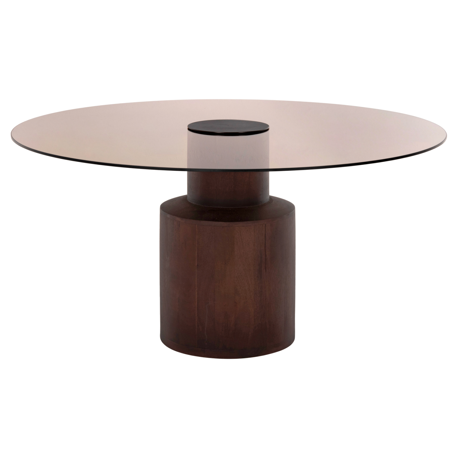 trapezi-salonioy-fb99670-xylo-mango-kafe ΤΡΑΠΕΖΙ ΣΑΛΟΝΙΟΥ SUNNET HM9670 ΞΥΛΟ MANGO ΚΑΦΕ-ΓΥΑΛΙΝΟ TOΠ Φ80x41Y εκ. - Image 1