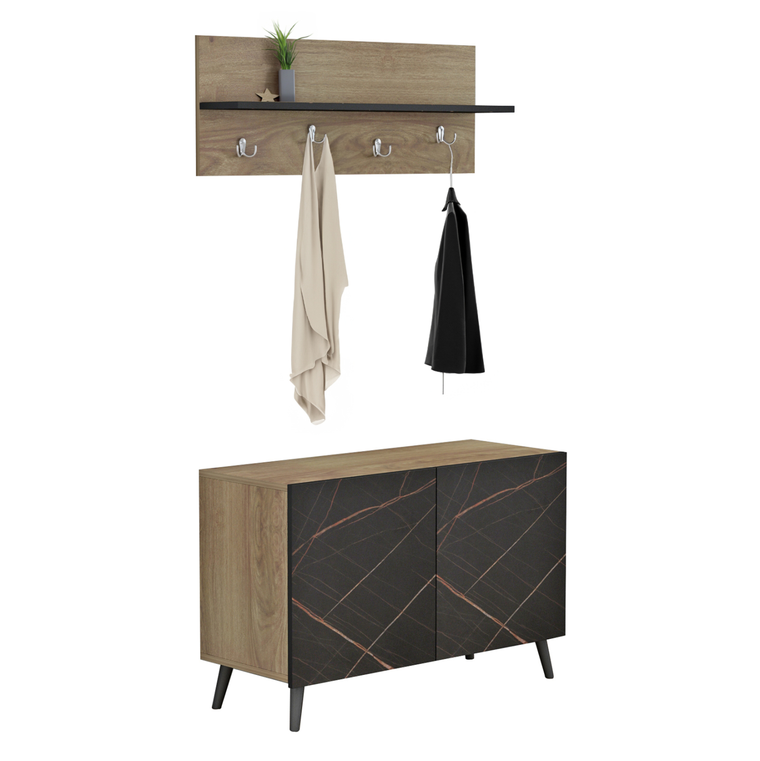 epiplo-eisodoy-fb9887612-melamini-se-fys ΕΠΙΠΛΟ ΕΙΣΟΔΟΥ DELPHINE HM8876.12 ΜΕΛΑΜΙΝΗ ΣΕ ΦΥΣΙΚΟ-ΜΑΥΡΟ ΜΑΡΜΑΡΟ 80x31.5x52Yεκ - Image 1