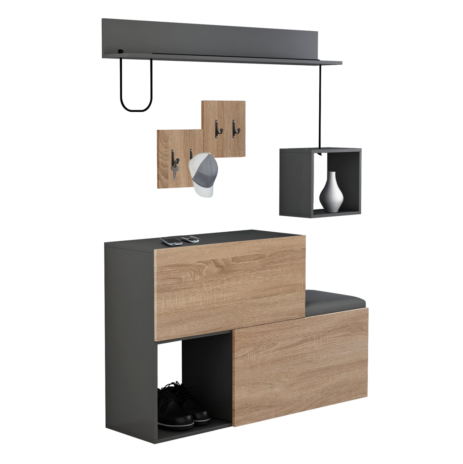 epiplo-eisodoy-fb9895711-melamini-se-son ΕΠΙΠΛΟ ΕΙΣΟΔΟΥ CERB HM8957.11 ΜΕΛΑΜΙΝΗ ΣΕ SONAMA-ΓΚΡΙ 120x20x72Υ εκ. - Image 1