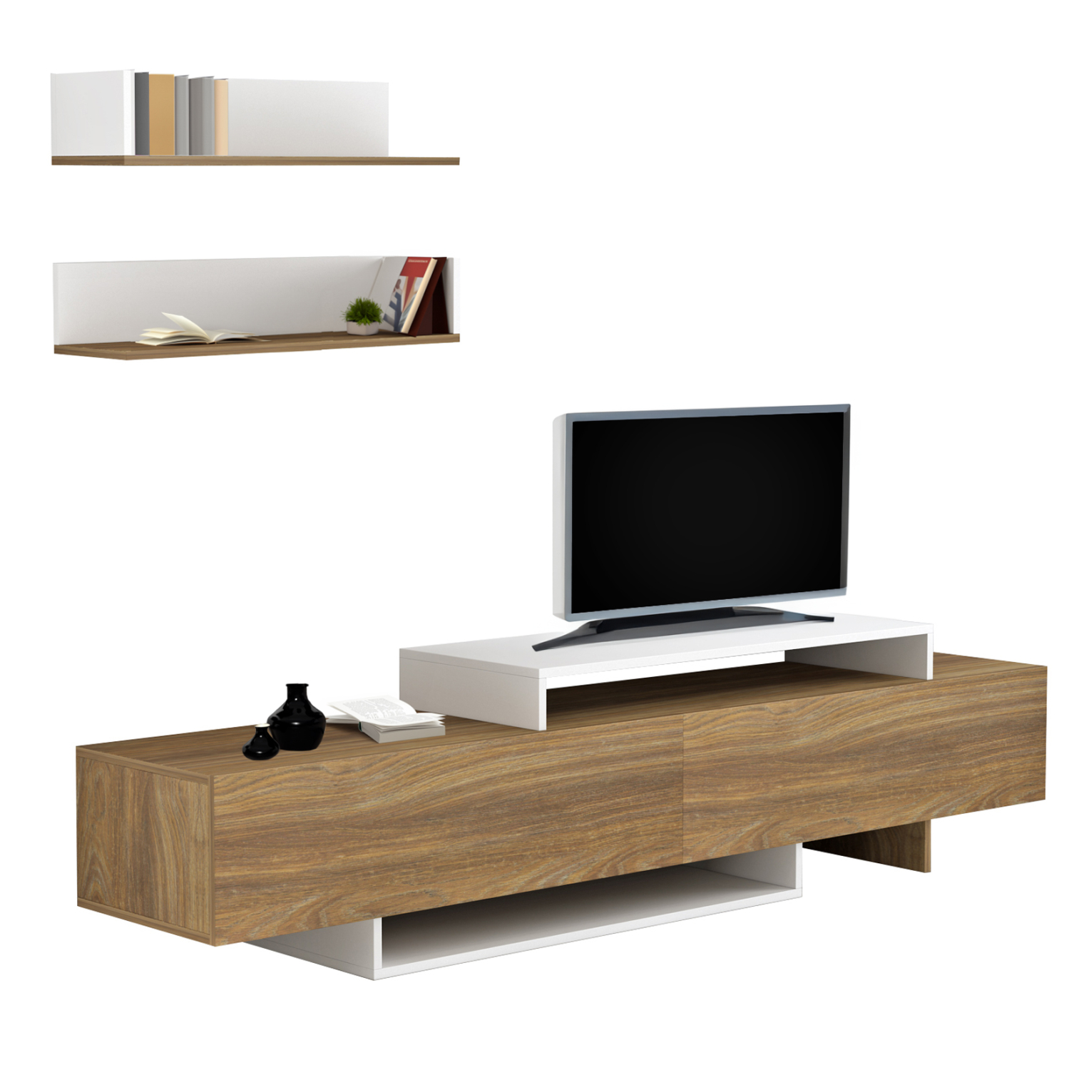syntheto-tileorasis-fb9890911-melamini-s ΣΥΝΘΕΤΟ ΤΗΛΕΟΡΑΣΗΣ EDUARDO HM8909.11 ΜΕΛΑΜΙΝΗ ΣΕ ΦΥΣΙΚΟ-ΛΕΥΚΟ 180x29,5x45Υεκ. - Image 1