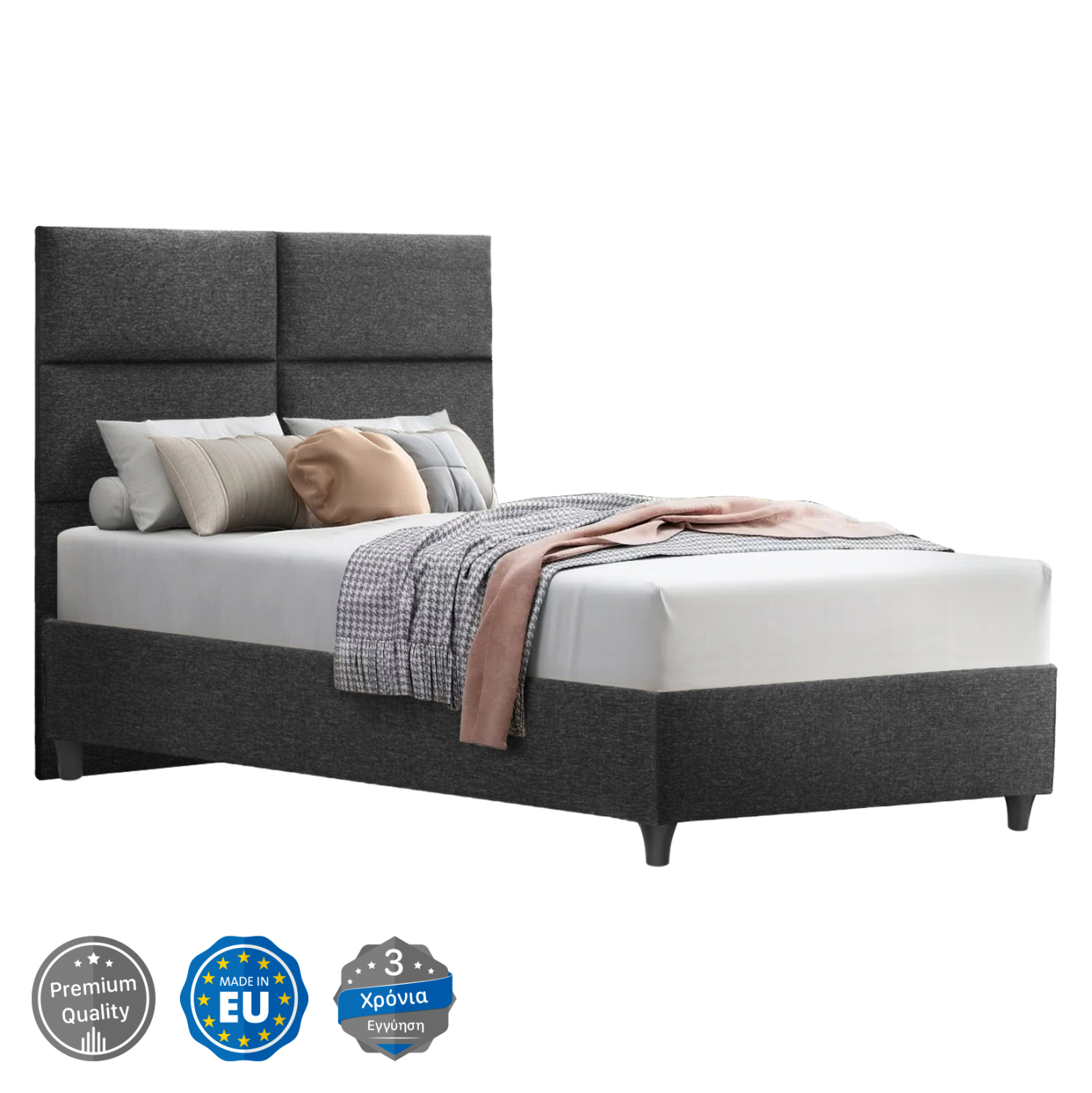 krebati-apo-gkri-yfasma-fb964601-gia-str ΚΡΕΒΑΤΙ MILO ΑΠΟ ΓΚΡΙ ΥΦΑΣΜΑ HM646.01 ΓΙΑ ΣΤΡΩΜΑ 120x200 εκ. - Image 1