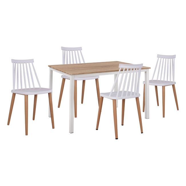 set-5tmch-trapezi-sonama-karekles-vaness ΣΕΤ 5ΤΜΧ ΤΡΑΠΕΖΙ SONAMA & ΚΑΡΕΚΛΕΣ VANESSA ΛΕΥΚΟ ΧΡΩΜΑ ΜΕΤΑΛΛΙΚΑ ΠΟΔΙΑ HM11002.01 110x70x76 cm - Image 1