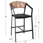 ΣΚΑΜΠΟ ΑΛΟΥΜΙΝΙΟΥ MIRI HM5892.15 ΜΕΣΑΙΟΥ ΥΨΟΥΣ RATTAN & TEXTLINE ΜΑΥΡΟ ΜΠΕΖ 55x56,5x99Υ - Image 3
