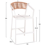 ΣΚΑΜΠΟ ΑΛΟΥΜΙΝΙΟΥ MIRI HM5892.12 ΜΕΣΑΙΟΥ ΥΨΟΥΣ RATTAN & TEXTLINE ΛΕΥΚΟ ΜΠΕΖ 55x56,5x99Y - Image 3