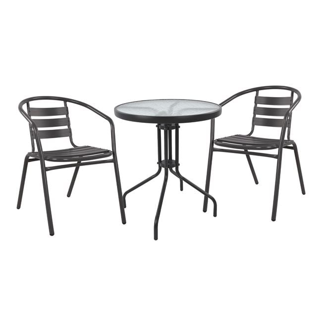 set-3tmch-me-trapezi-lima-f60ch70y-polyt ΣΕΤ 3ΤΜΧ ΜΕ ΤΡΑΠΕΖΙ LIMA Φ60Χ70Υ & ΠΟΛΥΘΡΟΝΕΣ LAURA ΓΚΡΙ ΧΡΩΜΑ HM10467.01 - Image 1
