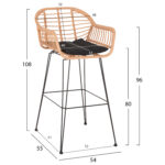 ΣΚΑΜΠΟ ΜΠΑΡ ΨΗΛΟ ALLEGRA HM5640.11 ΜΠΕΖ P.E. RATTAN-ΜΑΥΡΟ ΜΕΤΑΛΛΟ 54x55x108Υεκ. - Image 2