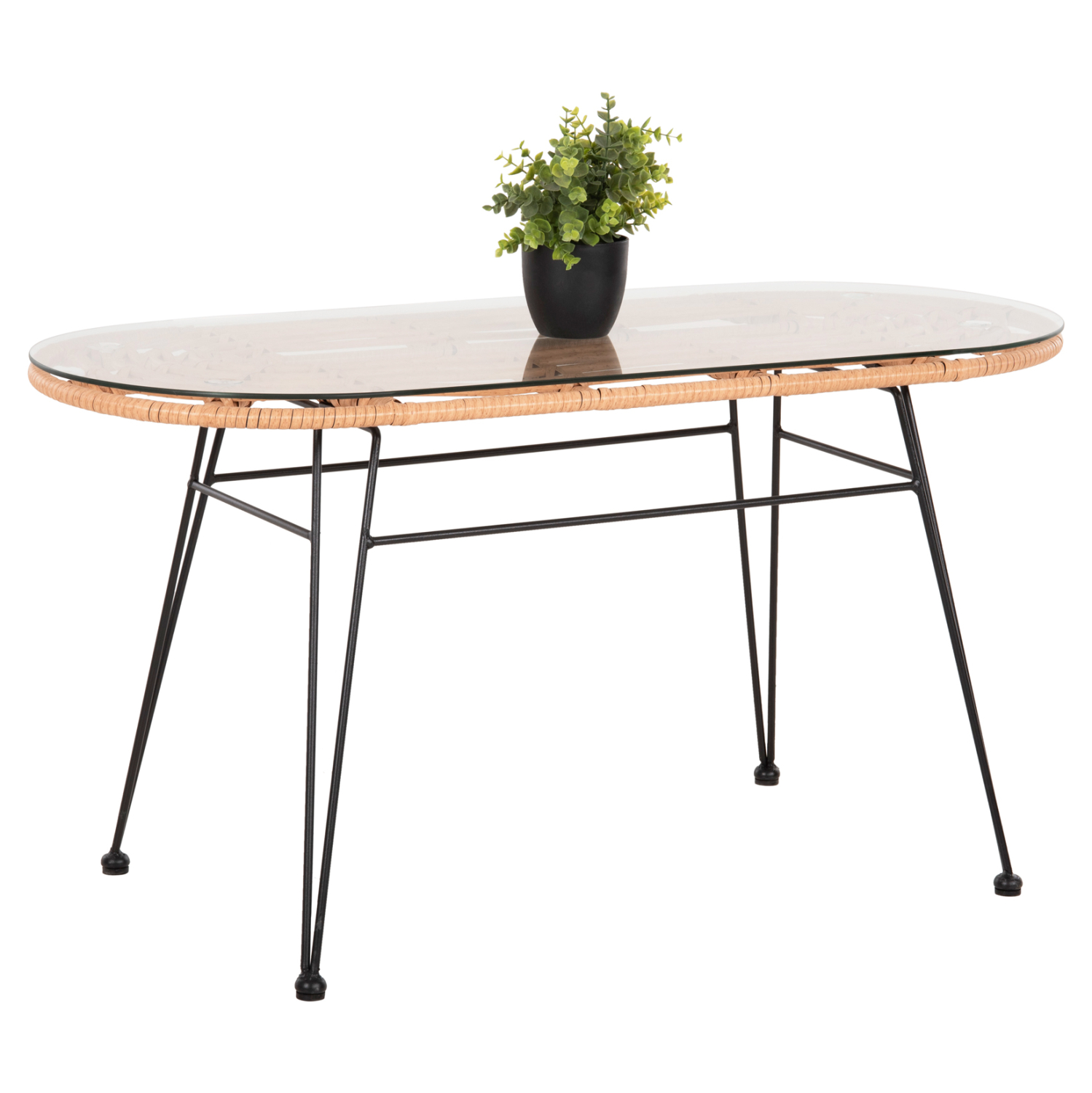 trapezi-obal-chamilo-fb9569511-mpez-wick ΤΡΑΠΕΖΙ ΟΒΑΛ ΧΑΜΗΛΟ ALLEGRA HM5695.11 ΜΠΕΖ WICKER-ΜΑΥΡΟ ΜΕΤΑΛΛΟ 100x45x51,5Υεκ. - Image 1