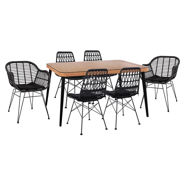 set-7tmch-allegra-wicker-me-trapezi-160x ΣΕΤ 7ΤΜΧ ALLEGRA WICKER ΜΕ ΤΡΑΠΕΖΙ 160X90X78Υ ΜΠΕΖ & ΜΑΥΡΟ ΧΡΩΜΑ HM10516 - Image 1