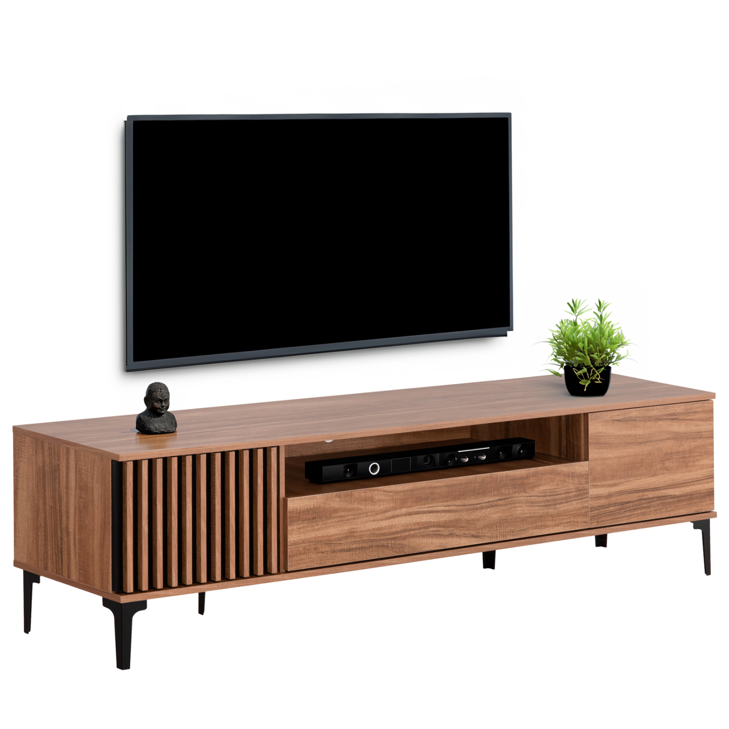 epiplo-tileorasis-fb91800801-melamini-fy ΕΠΙΠΛΟ ΤΗΛΕΟΡΑΣΗΣ ΣΕΙΡΑ HARRY HM18008.01 ΜΕΛΑΜΙΝΗ ΦΥΣΙΚΟ ΞΥΛΟΥ-ΜΑΥΡΟ 200x40x47,5Υεκ. - Image 1
